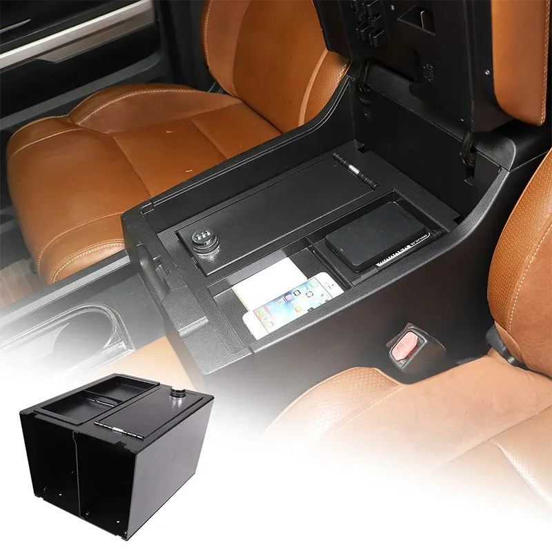 

For Toyota Tundra 2014-2021 Car Armrest Box Safe Combination Lock Storage Box Carbon Steel Interior Accessories