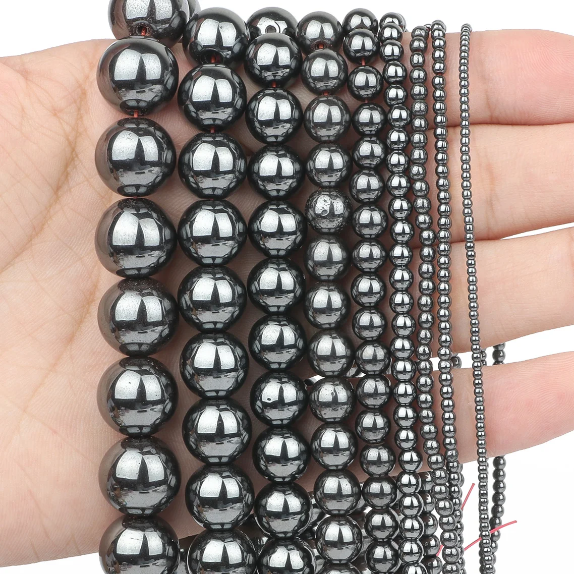 Cuentas espaciadoras sueltas de piedra de hematita negra Natural, 1, 2, 3, 4, 6, 8, 10, 12mm A +, para hacer pulseras y pendientes