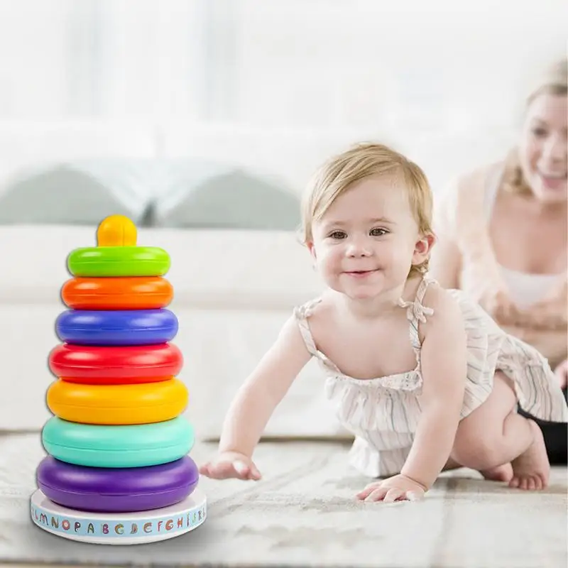 Pierścienie do układania zabawki dla dzieci Rainbow Stacker STEM nauka zabawek Montessori pierścienie do układania klocków kolorowe i bezpieczne dla