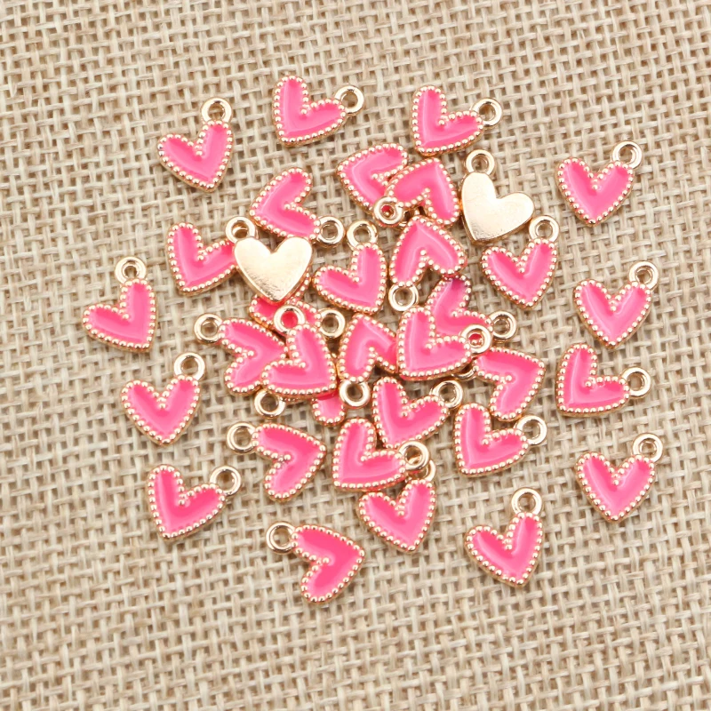 50Pcs 9x10mm Small Colorful Alloy Heart Charms Cute Love Pendants For DIY Bracelet Necklaces Jewelry Making Accessories