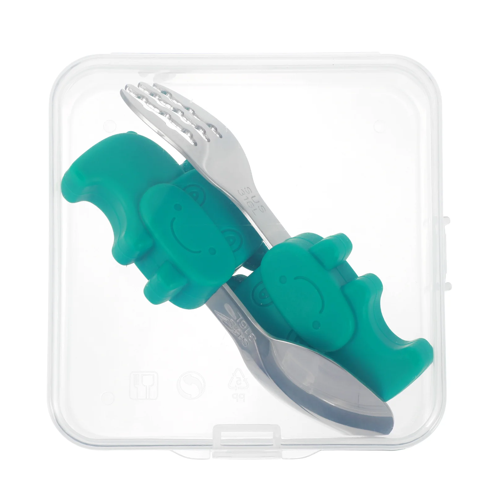 Baby Spoon Fork and Set Flatware Toddler Utensils Forks Eating Tool Green Stainless Steel