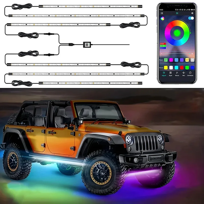 

RGB Flexible Car Underglow Light Strip 12V LED Underbody Ambient Light With App Control Neon Auto Decorative Atmosphere Lamps