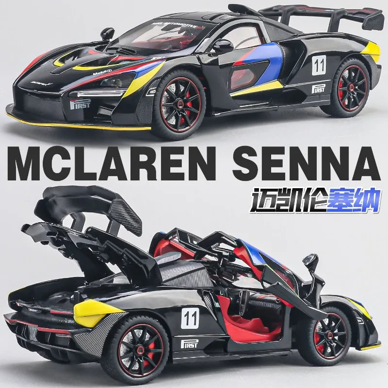 1:24 McLaren Senna Diecast Alloy Supercar Model with Openable Doors Front Wheel Steering for Car Collectors Hobby Display