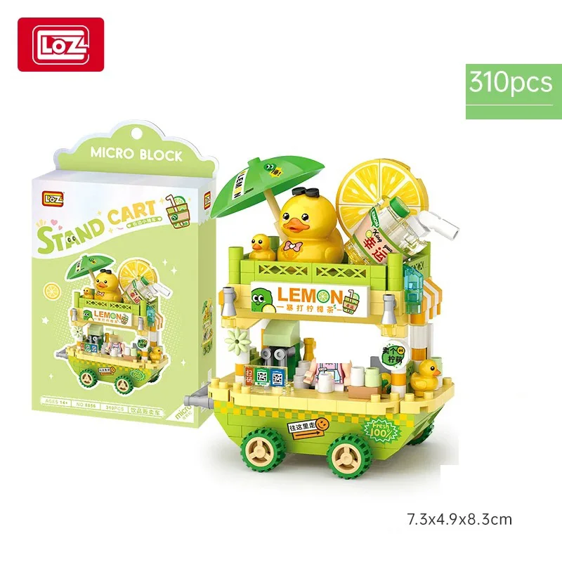 LOZ Street série chariots de vente de desserts, chariots de vente de thé au citron, assemblage de modèles, accessoires, chariots, assemblage parent-enfant t