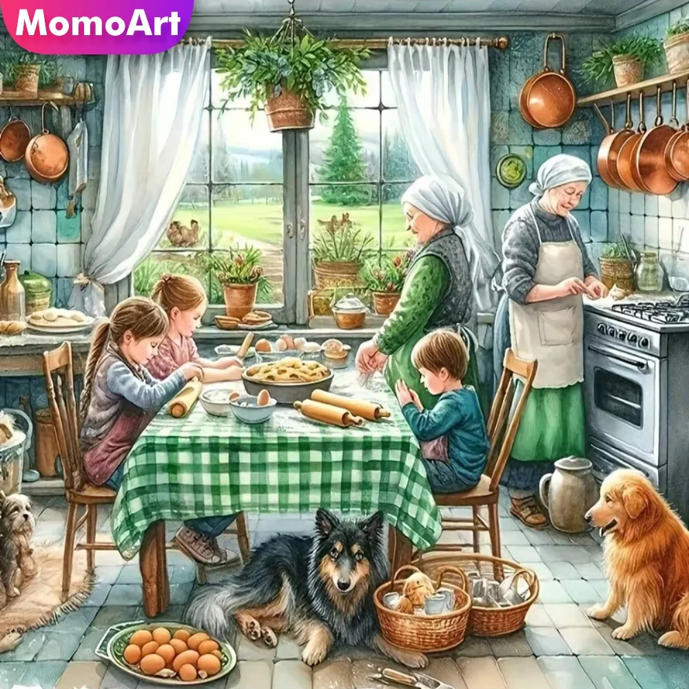 Momoart DIY Diamond Painting Kitchen Landscape New Collection Kid Diamond Mosaic Old Woman Dog Home Bedroom Wall Artwork