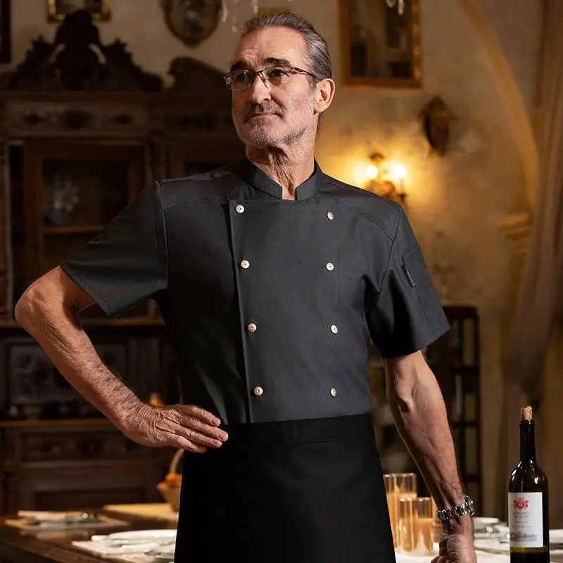 Veste de Chef de restauration de pâtisserie, manches courtes, unisexe, Restaurant, hôtel, cantine, cuisine, uniforme de travail, manteau de Chef fin d'été