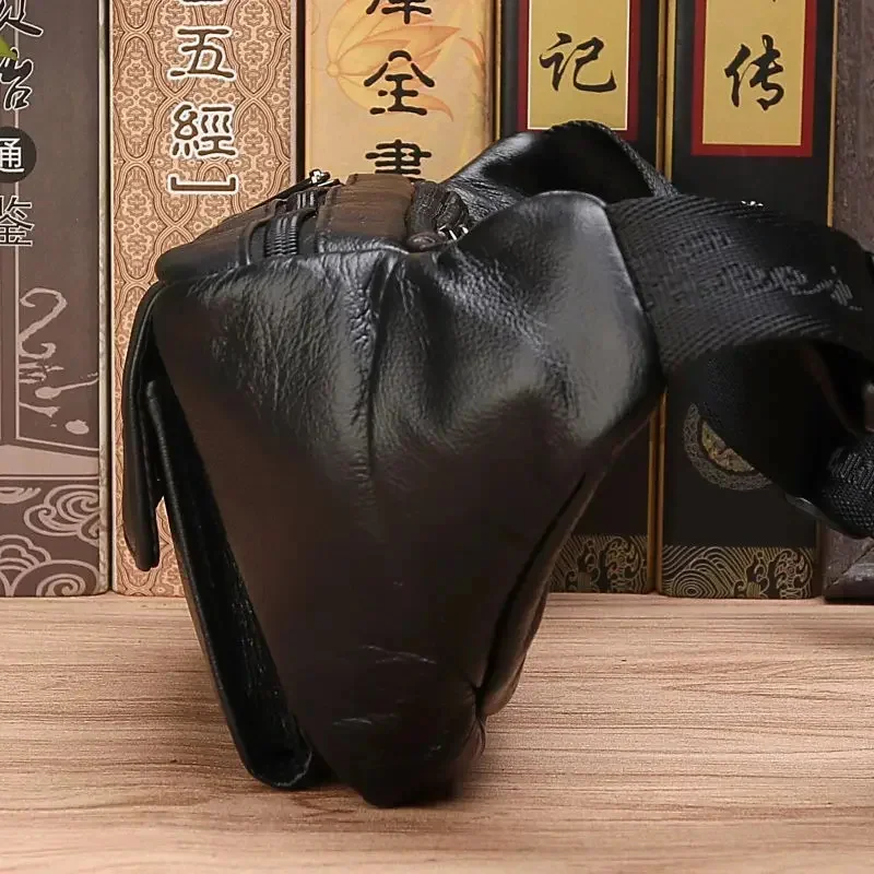 Sacs de taille en cuir de vachette véritable pour hommes, sac de poitrine à bandoulière, poche décontractée, poudres initiées, boucle de hanche, sac banane, mâle