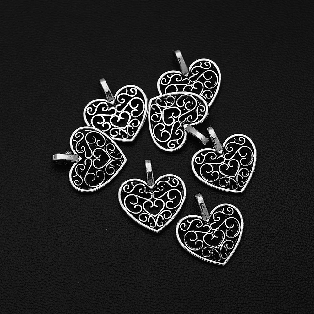 30pcs/lot--15x17mm Mini Hollow Filigree Heart Charms Pendants For Diy Jewelry Making Supplies Accessories Wholesale Bulk Items