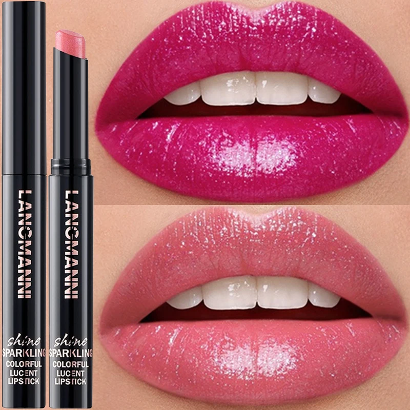 10 colores brillo lápiz labial impermeable de larga duración diamante nacarado lápiz labial hidratante labios regordetes nutrir bálsamo labial