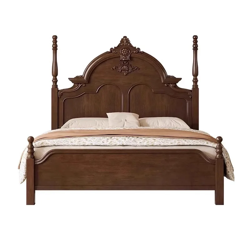 

Country solid wood bed, American retro French double bed