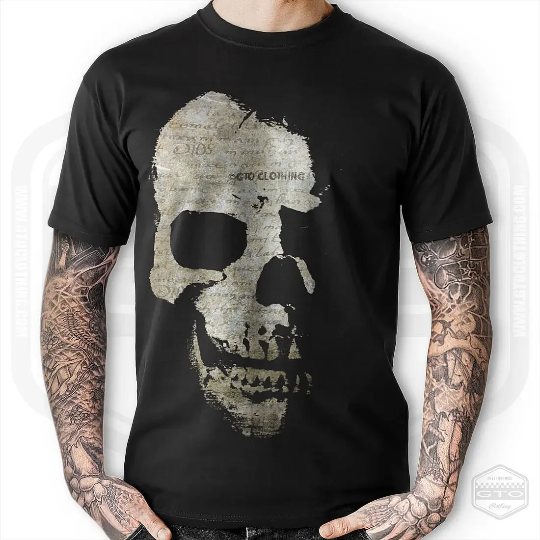 

Fashion Skull Vintage Motorcycle Biker Goth Tattoo T-Shirt 100% Cotton O-Neck Short Sleeve Summer Casual Mens T-shirt Streetwear