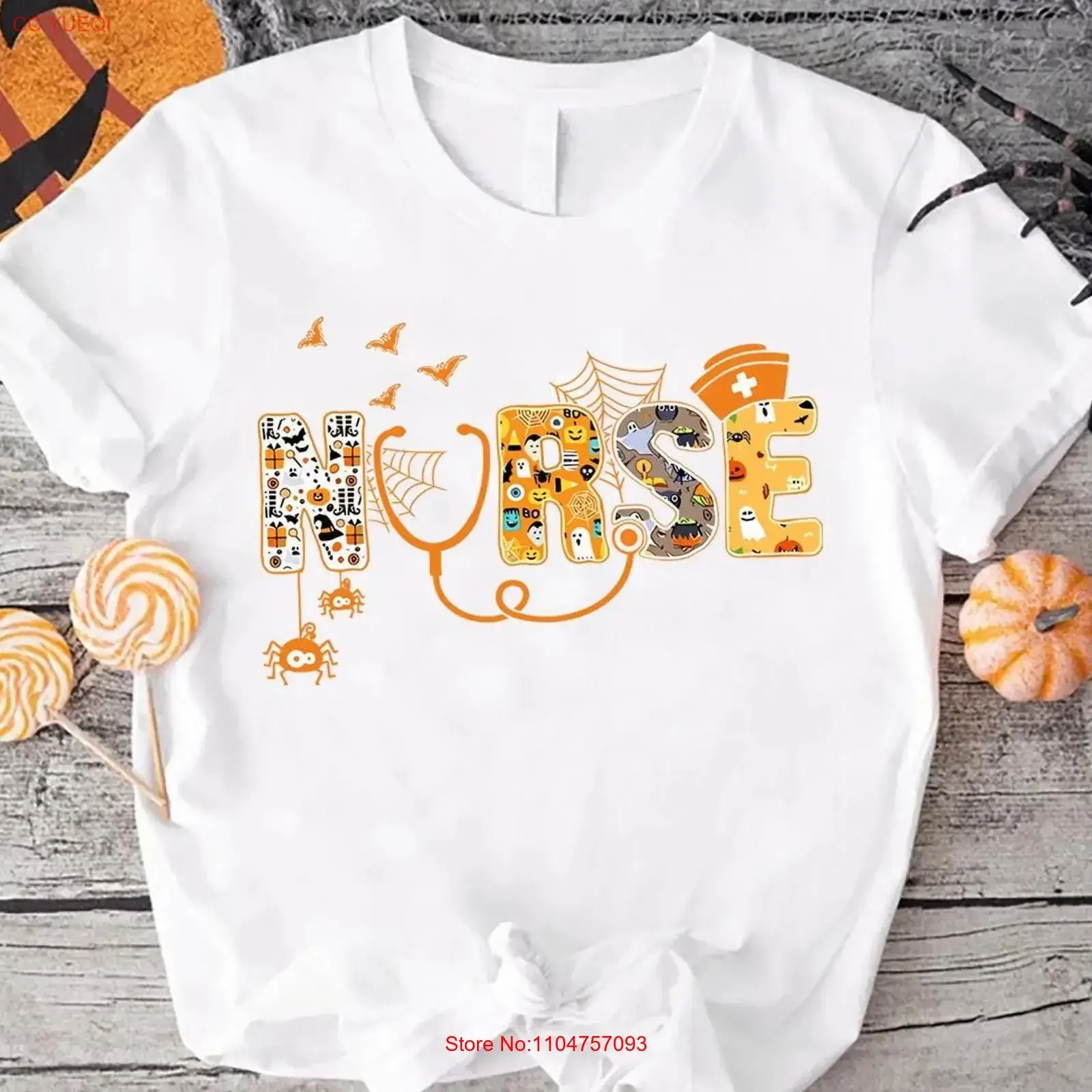 Halloween Nurse T Shirt Spooky Stethoscope Er For Boo Crew vintage Washed homme Casual designer clothes Soft streetwear