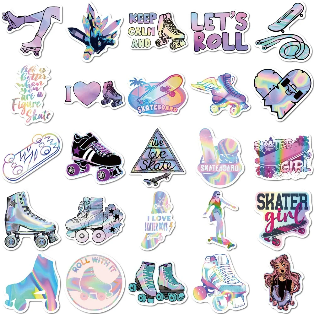 10/25/50pcs Laser Roller Skate Girls Stickers Graffiti for DIY Skateboard Luggage Suitcase Water Bottle Motorcycle Phone Laptop