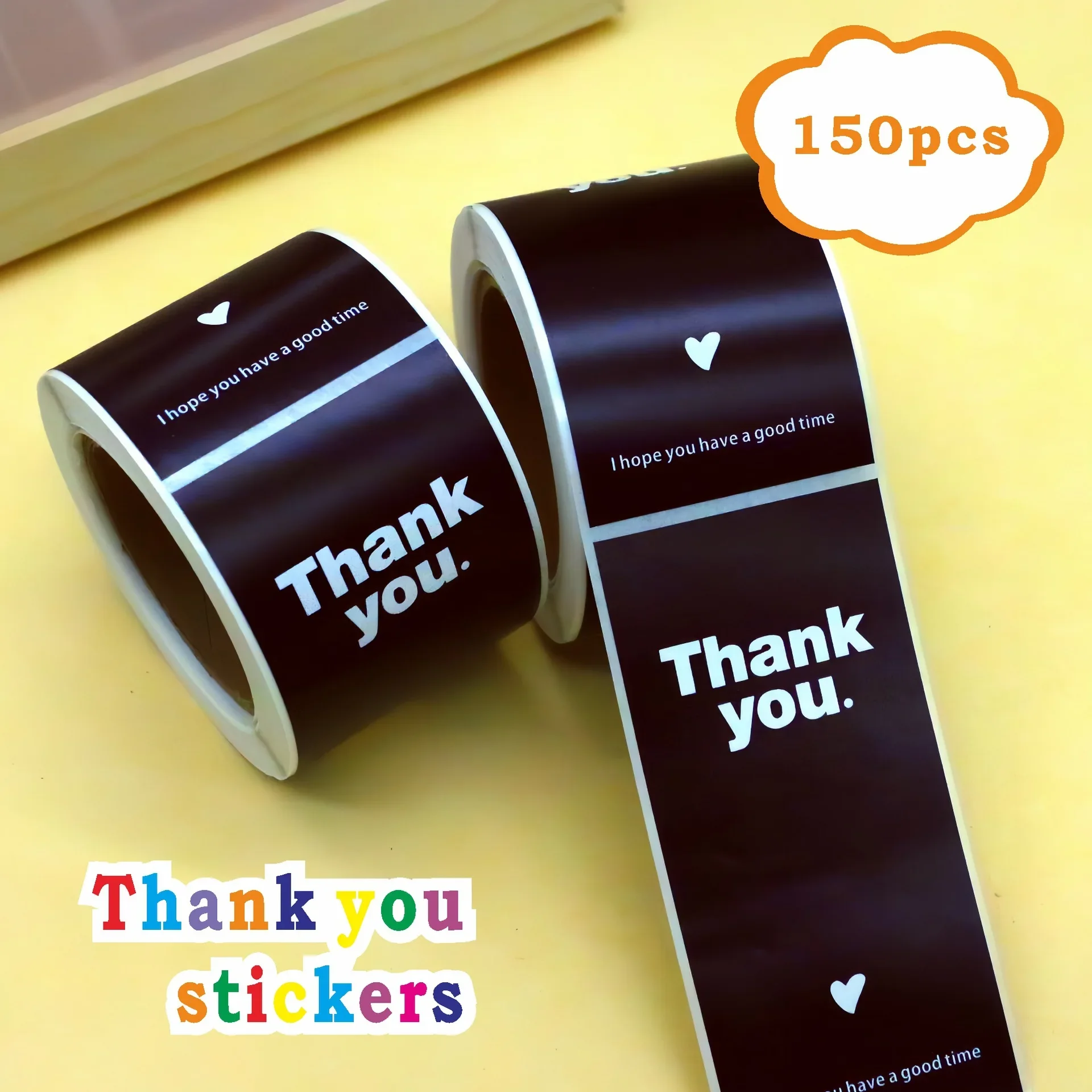 

150PCS/Roll Black & White Thank You Adhesive Stickers | Decorative Seal Labels for Business & Retail Packaging