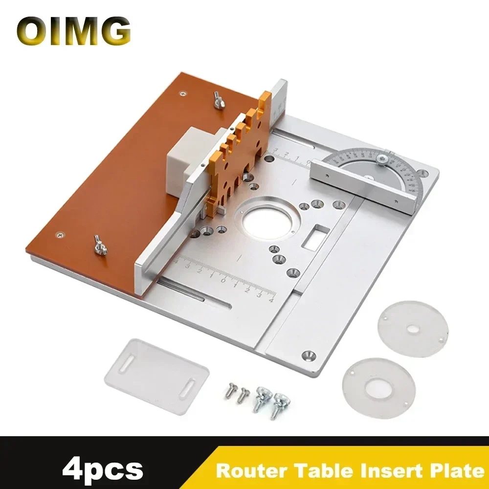 Aluminium Router Table Insert Plate with Miter Gauge Wood Milling Flip Board for Wood Engraving Trimmer Woodworking Tools