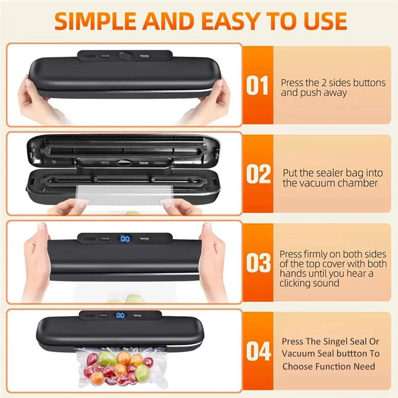 

INLIG-Automatic Vacuum Sealer Machine For Food Storage With 50Pcs Food Saver Bags Sealing Machine For Vacuum EU Plug-White Durab