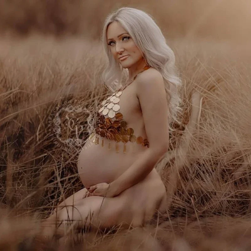 Sexy Tassel Dresses Maternity Photography Props Sequins Tops Backless Pregnancy Photo Shoot Short Tops