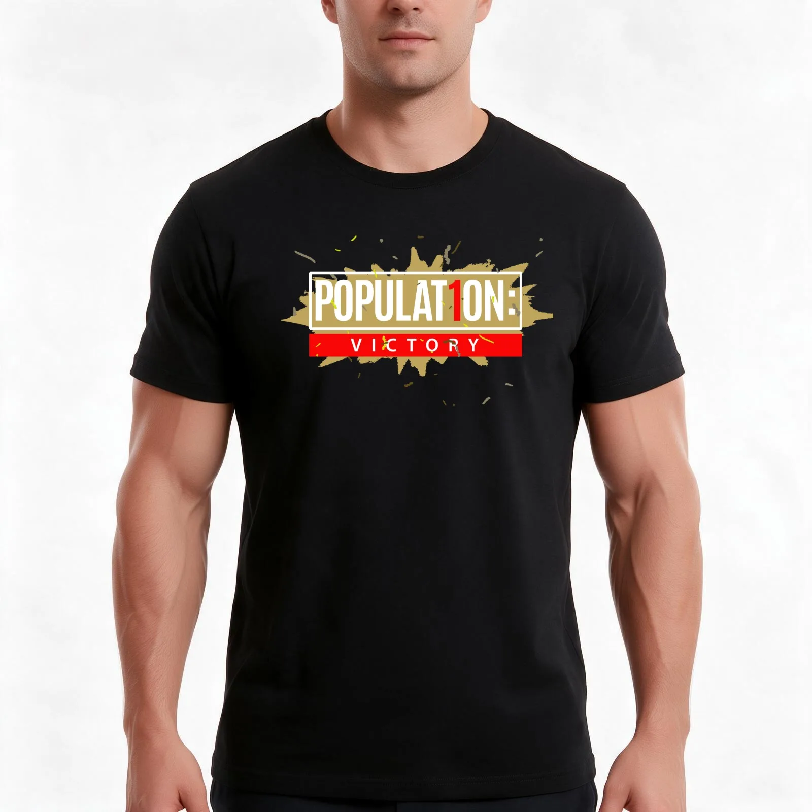 POPULATION ONE Victory VR T-Shirt Summer Casual Cotton Tee Oversized Streetwear Tops Vintage Graphic Print Unisex Men Women