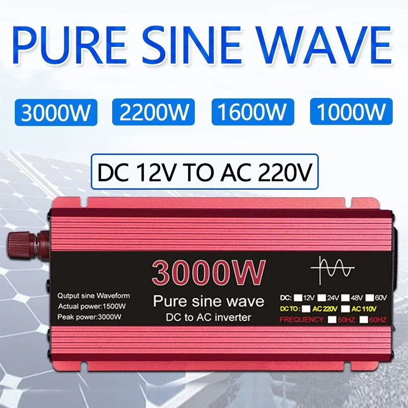 

Pure Sine Wave Inverter 3000W 2200W 1600W 1000W Voltage Converter Car Home Transformer Solar Inverters 12V TO 220V