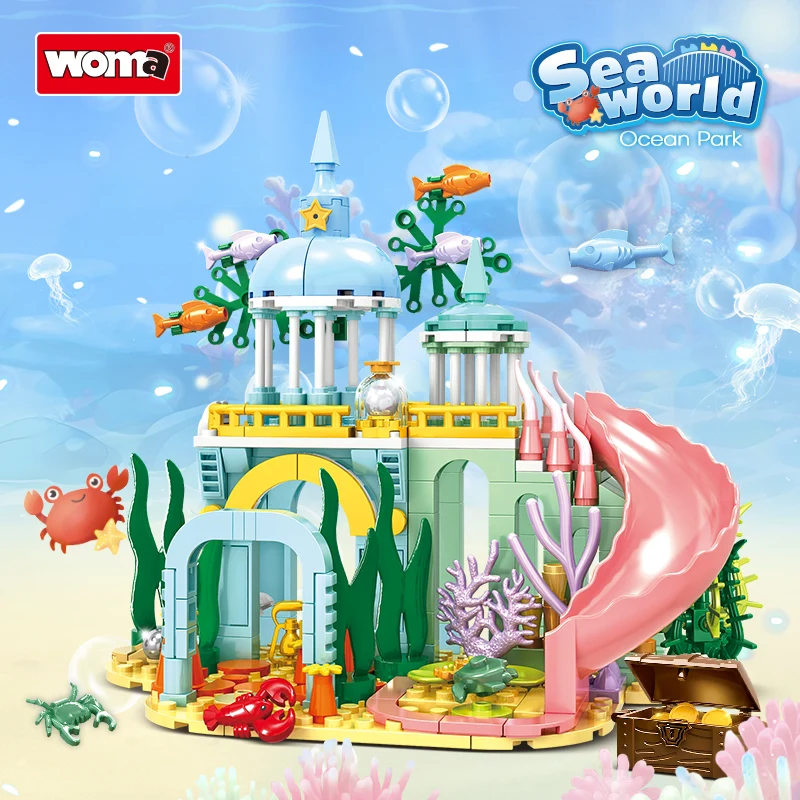 

Набор строительных блоков «Замок русалки» | Конструктор «Подводный дворец» с горкой, кораллами и морскими обитателями | Подарок STEM для девочек
