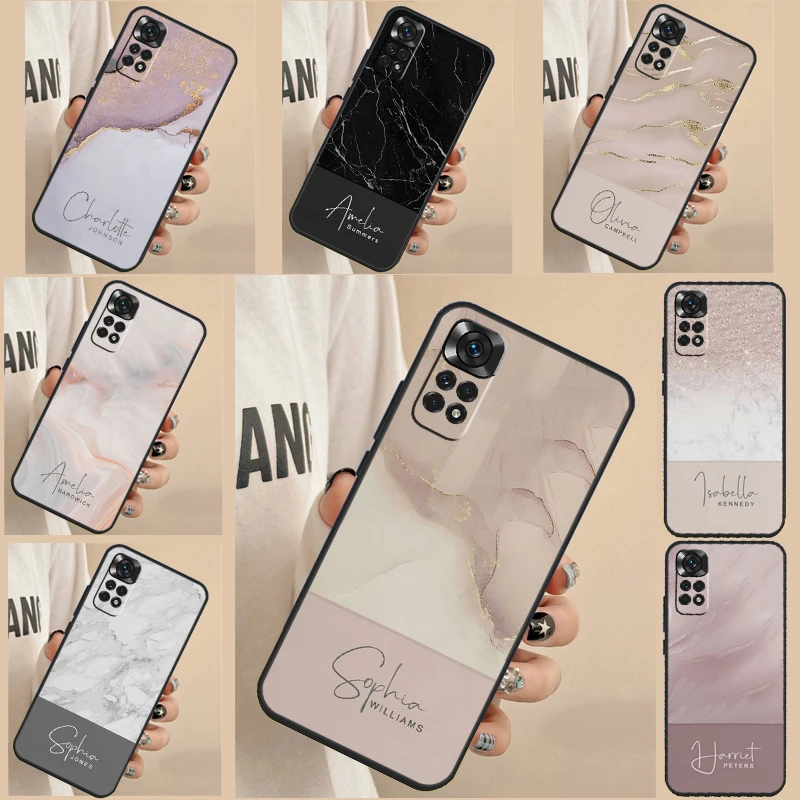 Personalised Signature Surname Marble Case For Xiaomi Redmi Note 12 Pro 11 Pro 8 9 10 Pro Note 12S 10S 11S 10A 9C 10C 12C Cover