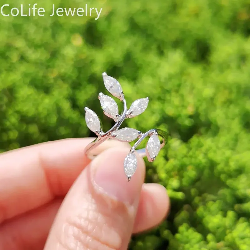 

925 Silver Moissanite Ring 7 Pieces 3mm*6mm D Color Moissanite Can Pass Diamond Testing