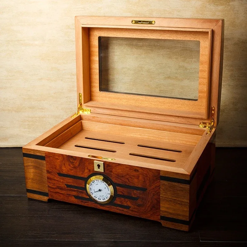 Humidor, Cedar Wood Patchwork Painting Window Humidor, Moisturizer