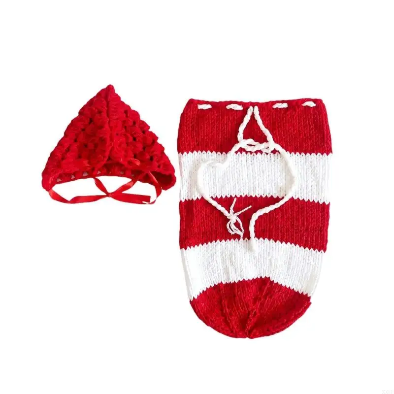 Christmas Newborn Photography Outfit Set with Knitted Pointed Hat and Wrap-Style Garment for Coordinated Holiday