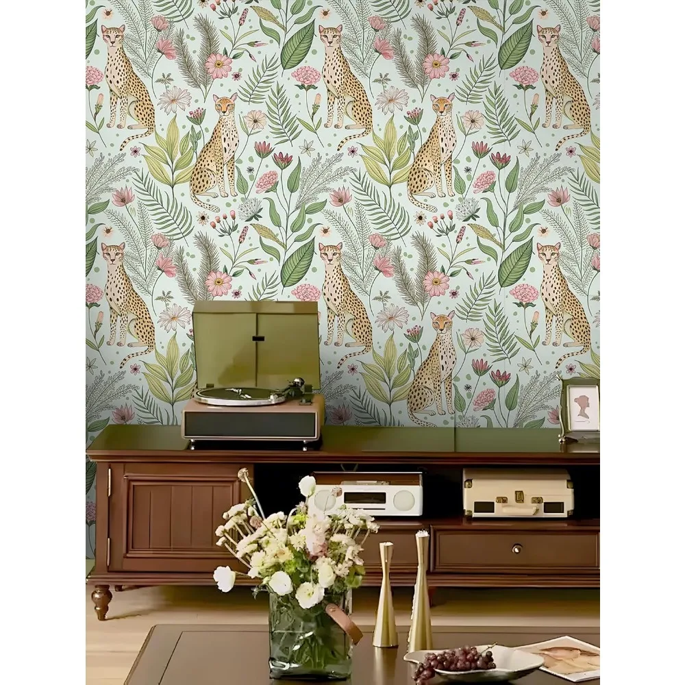 ورق جدران عتيق على شكل زهور الغابة الفهد - قابل للإزالة وصديق للإيجار للحمامات - ديكور حائط عتيق سهل التقشير واللصق #3