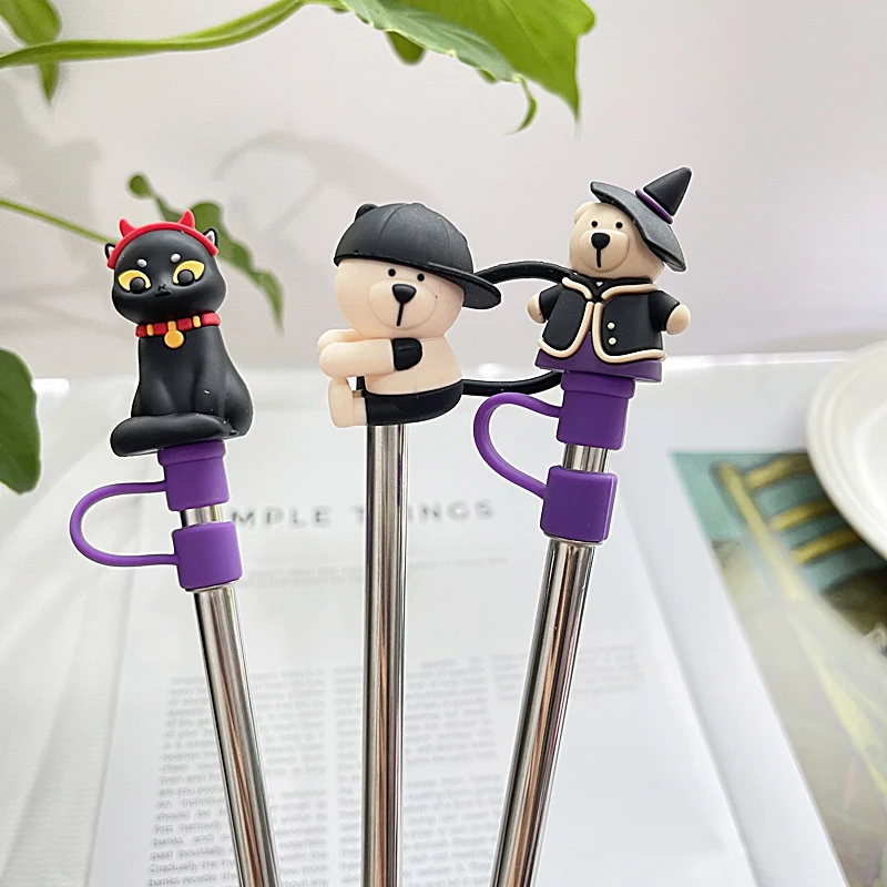 

Cute Bear Pumpkin Straw Cover Suitable for 7-8mm Diameter Straw Universal Drinking Sippy Stopper Dustproof Reusable Silicone Cap