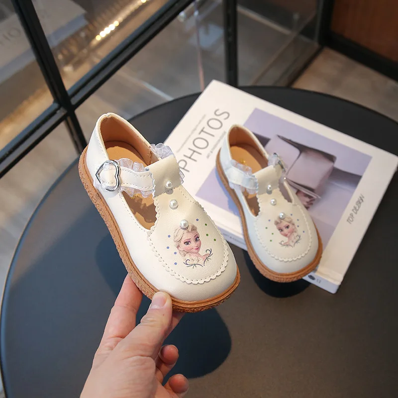 

Disney Frozen Elsa Spring Autumn Girl Lace Leather Shoes Student Soft-soled Princess Casual Shoes Non-slip Baby Toddler Shoes