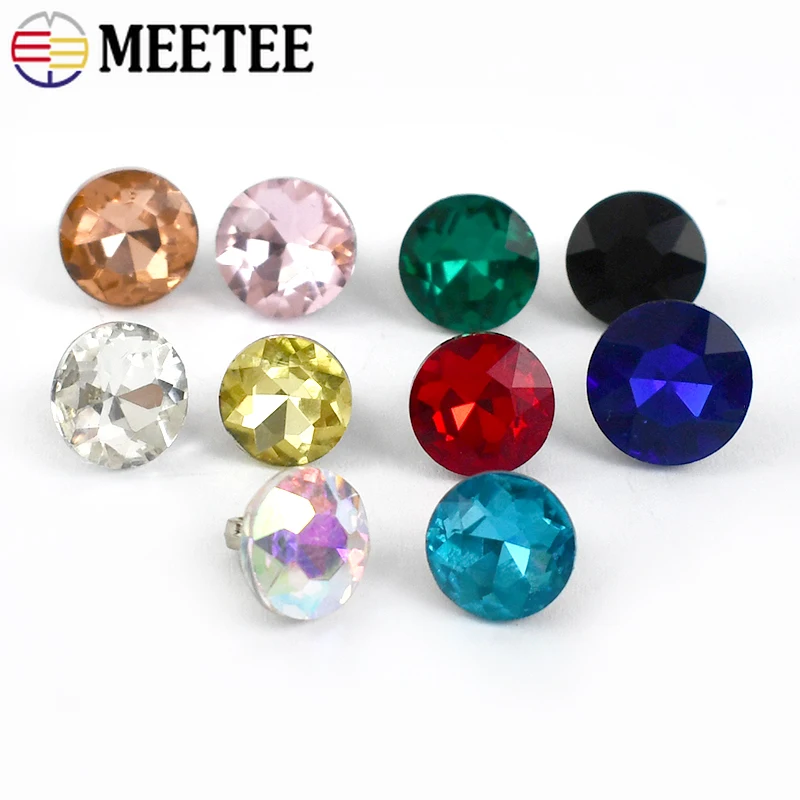 Meetee 20/50pcs 9mm Rhinestone Buttons Glass Diamond Shirt Shank Buckle DIY Clothing Collar Sewing Decor Material Accessory