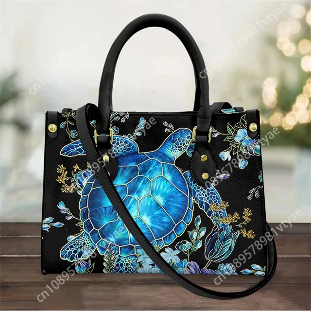 Sea Turtle Pattern Polynesian Tribal Printed Crossbody Bag for Women Hawaiian Hibiscus Flower with Tattoo Leather Handbag Female