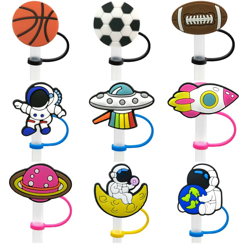 

1PCS PVC straw toppers hot sale cartoon pattern straw cover protector Reusable Airtight Dust Cap Splash Proof Drinking Straw Tip