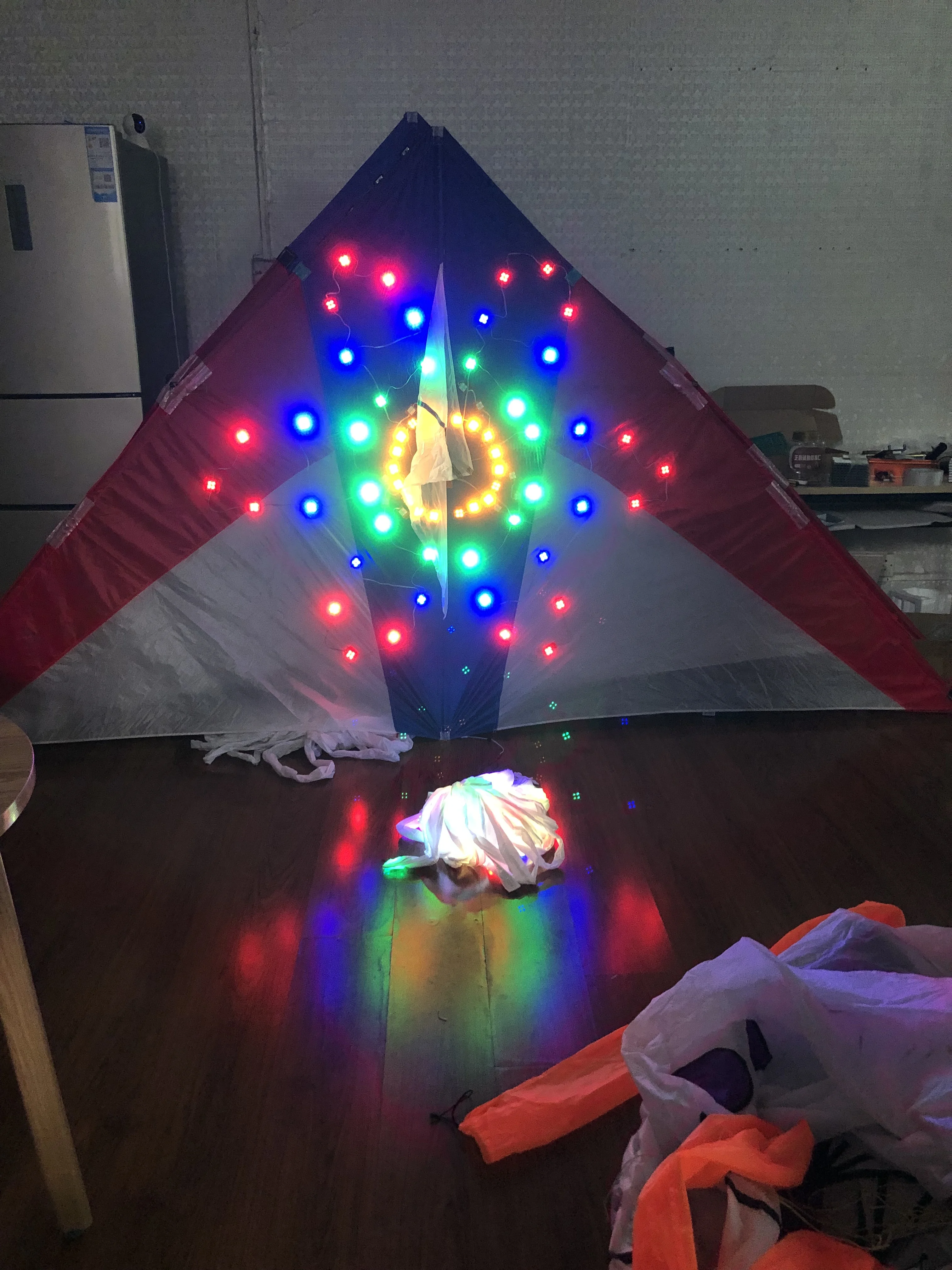 Big Triangle LED delta kite 3SQ. M flower nylon delta kite with lights with 20m tubing tails