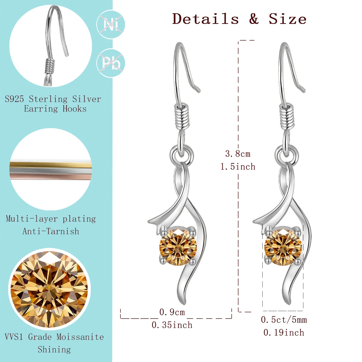 

LAMVOICE S925 sterling silver, 1 carat moissanite earrings, designer item high quality, valentine’s day, gift for daughter