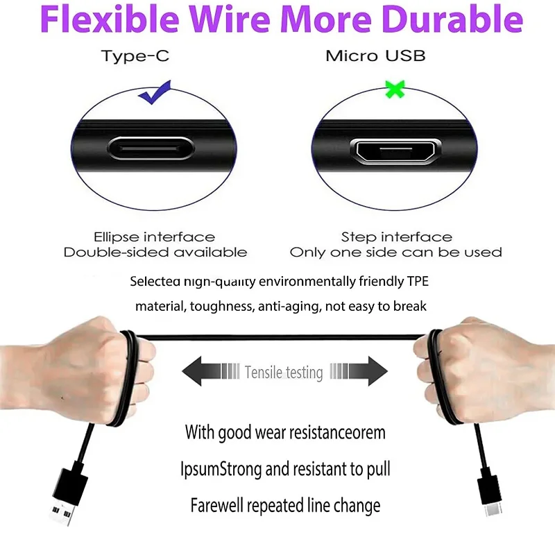 1pcs 2pcs 3pcs 30W USB A To Type C Cable High-speed Data Fast Charging Cord For Xiaomi Samsung Huawei USB C Phone Accessories