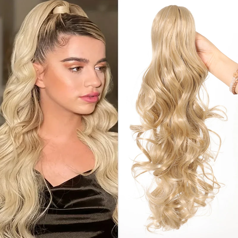 Deep wave elegant clip on ponytail wig soft and natural synthetic wig for women easy to wear for daily use