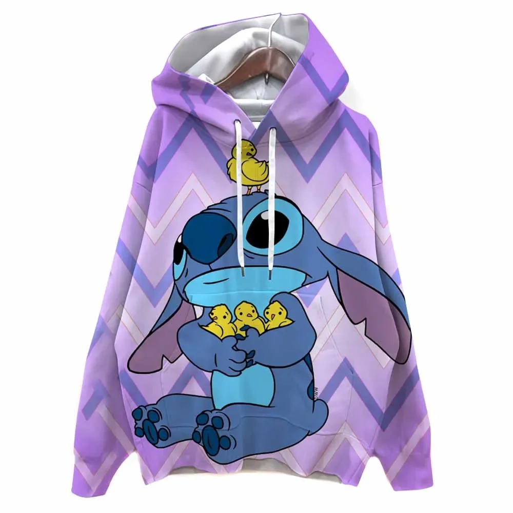 ディズニーステッチプリントスウェットパーカー女性ファッションストリート特大 O ネックパーカー原宿女性プルオーバー女性服