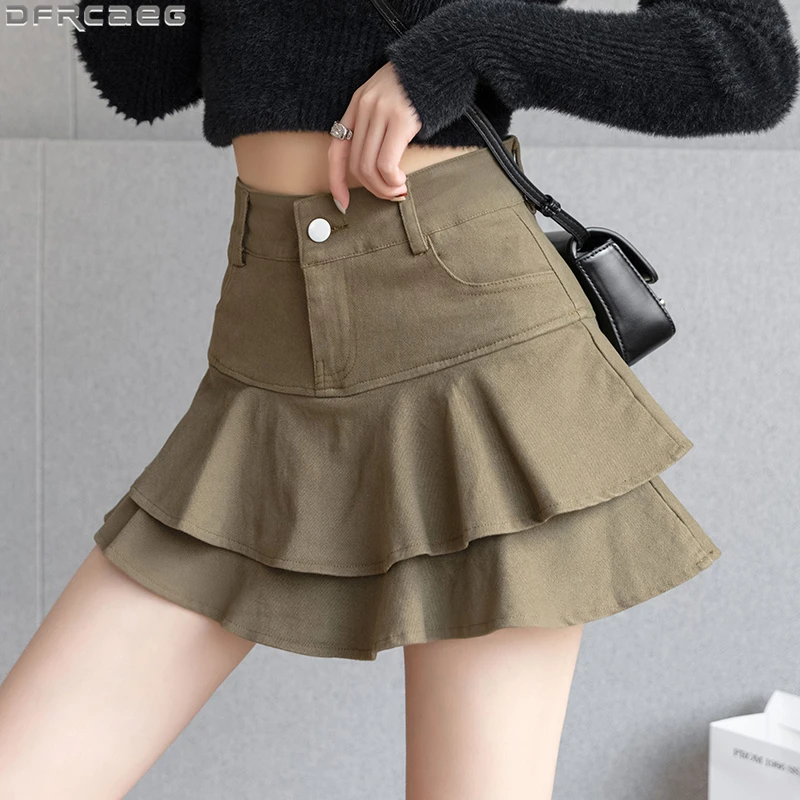 Fashion Streetwear Denim Micro Mini Skirts Women High Waist Elastic Ball Gown Jean Skirt With Shorts Y2K Cargo Jupe Short Femme