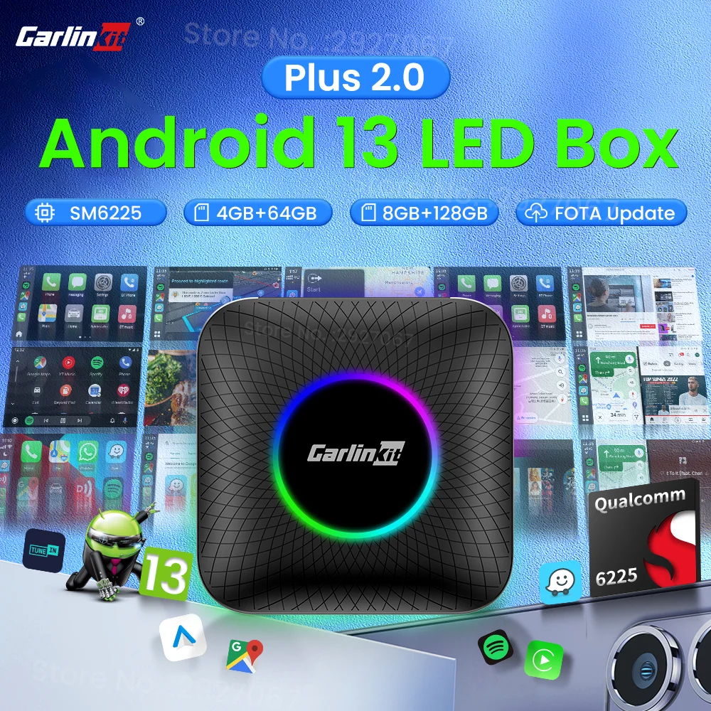 

CarlinKit CarPlay Ai Box Android 13 SM6225 Wireless Android Auto CarPlay Smart Car TV Box To Install Apps with 4G LTE Hotspot