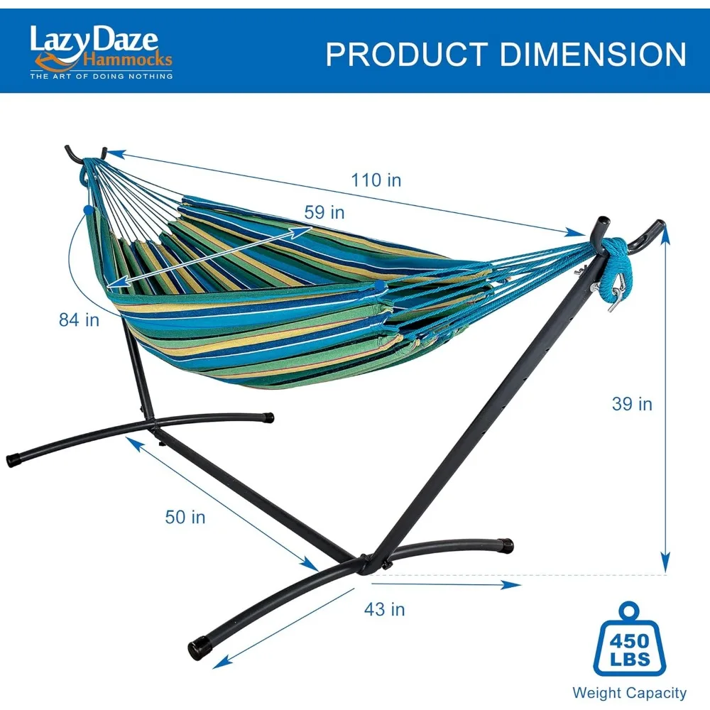 Double Space Saving Steel Stand Hammock, 9ft, inclui estojo portátil, 450 libras de capacidade