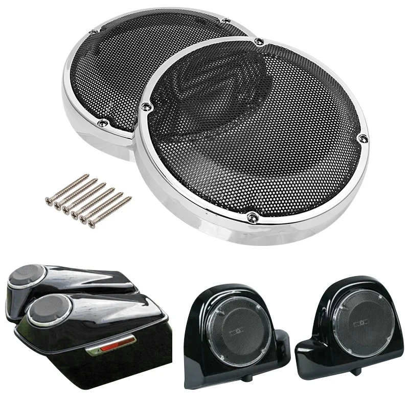 

Motorcycle Chrome 6.5" Saddlebag Lid Speaker Grill Cover For 1983-2022 Harley Touring Electra Street Glide CVO FLHT Road King