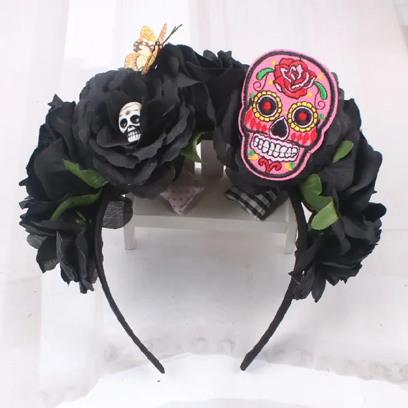 Day of the dead European and American New Christmas Hair Hoop Skeleton Headband Decoration Rose Headband