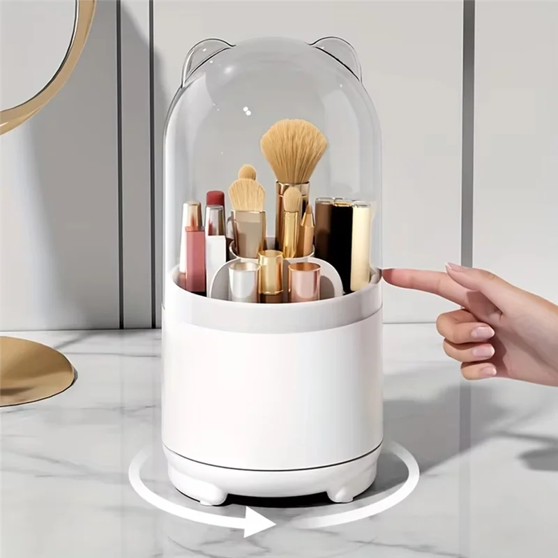 

ABJY-360-Degree Rotating Makeup Brush Holder Withdustproof Lid Large Capacity Storage Organizer Pink