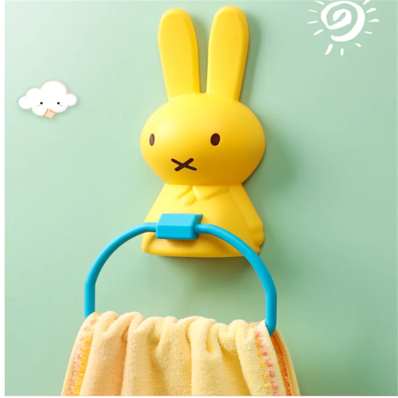 Multi functional and minimalist bathroom children\'s towel rack cartoon rabbit single pole non perforated towel rack