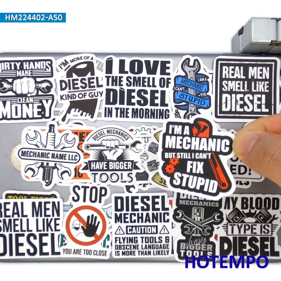20/30/50 piezas, Eslóganes mecánicos retro, Divertido reparador de diesel, Pegatinas de calcomanías, para motocicleta, bicicleta, coche, caja de