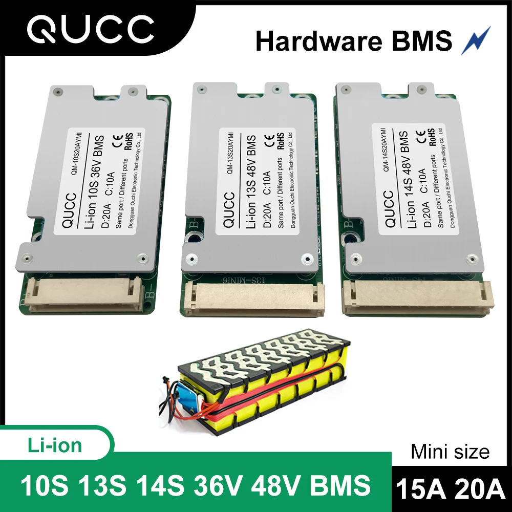 Qucc-Paquete de batería de iones de litio, 10S, 13S, 14S, 15A, 20A, Bms, 48V, 36V, 18650, para patinete eléctrico, BMS