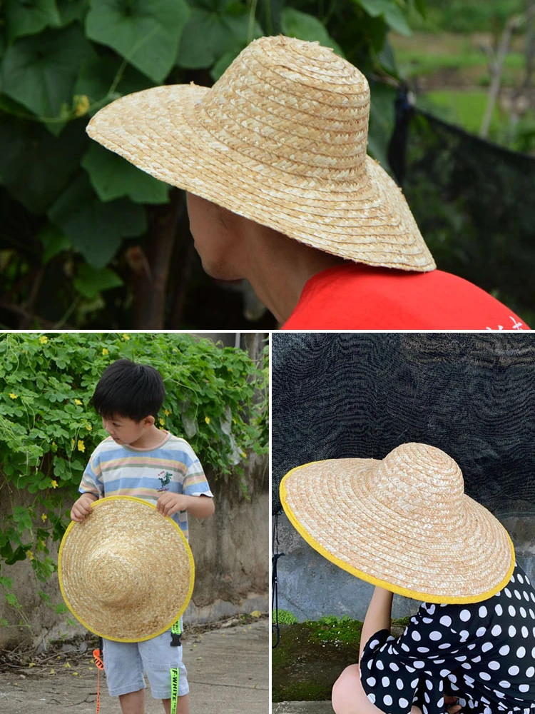 Farmers Large Straw Hat Wide Brim Straw Sun Hat Agricultural Large Sun-Proof Travel Male Hat Construction Site Children Fishing