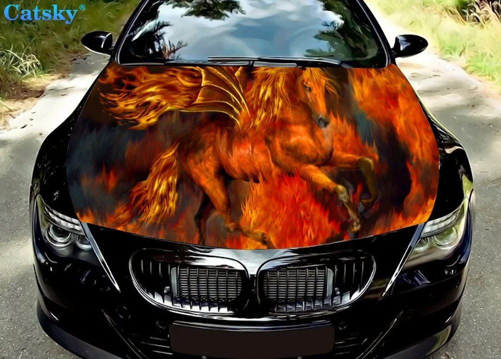 

Виниловые наклейки на капот автомобиля Fire Horse, виниловая пленка, наклейки на крышку двигателя, автомобильные аксессуары, защита капота автомобиля